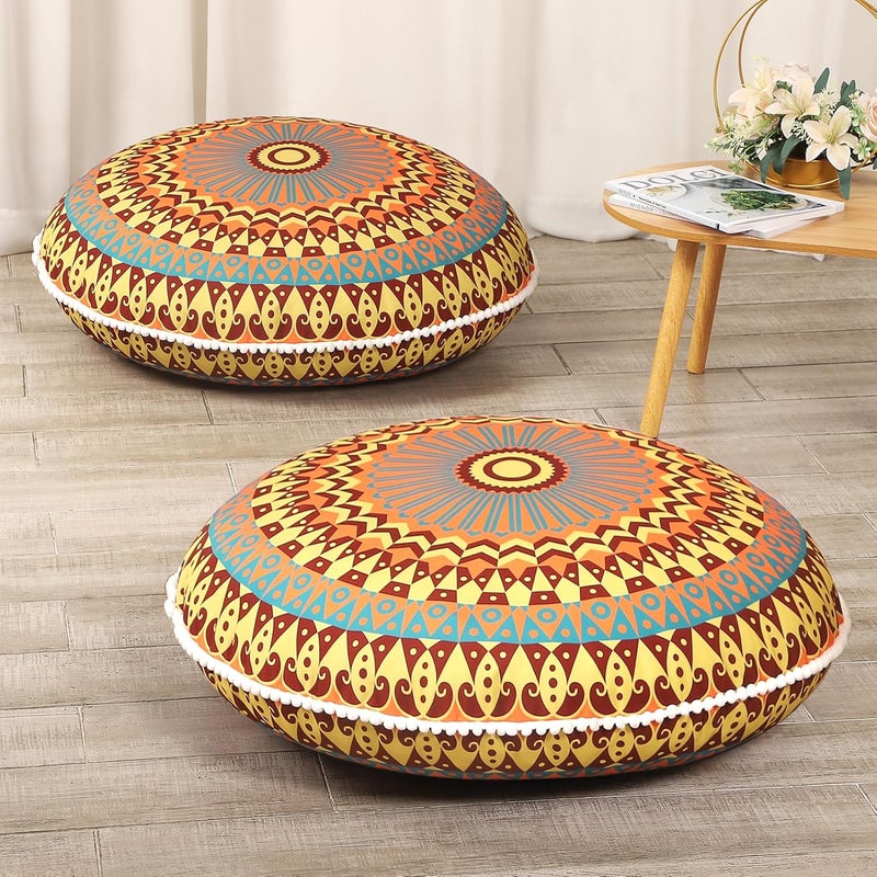 LOVMOC 32 inches Meditation Floor Cushion for Adults, 2 Pack Round Large Thick Floor Pillow, Memory Foam Filling, Yellow - Image 1
